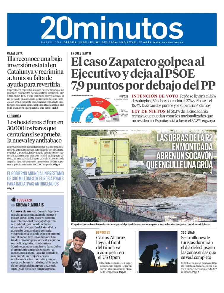 Portada de 20 Minutos Barcelona