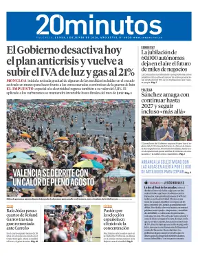Portada de 20 Minutos Valencia, 1 de junio de 2026