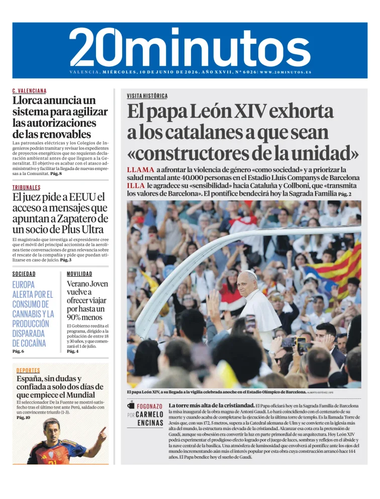 Portada de 20 Minutos Valencia