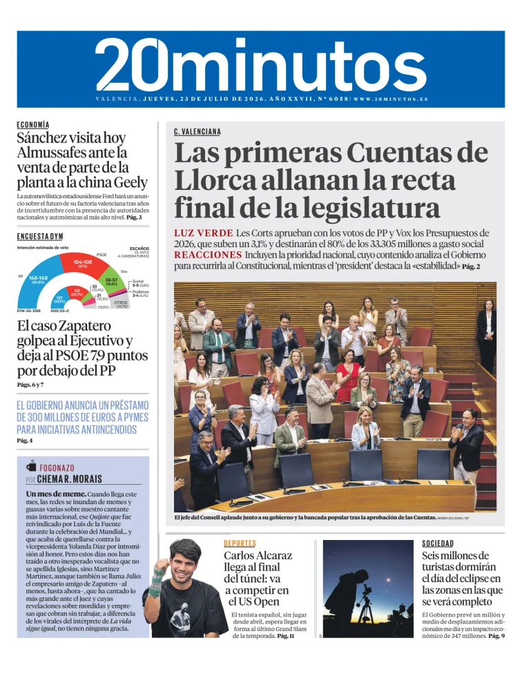 Portada de 20 Minutos Valencia