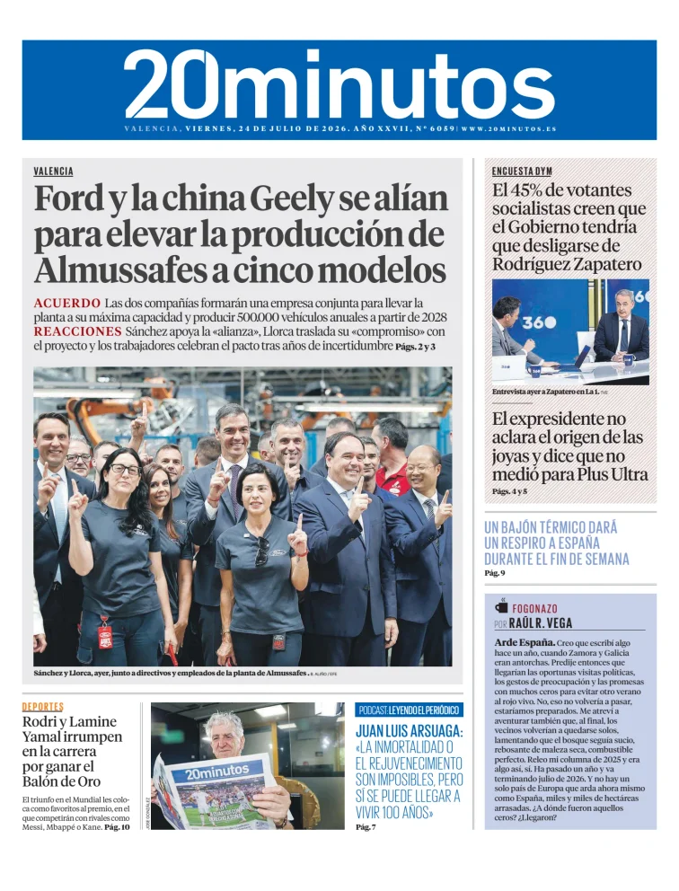 Portada de 20 Minutos Valencia