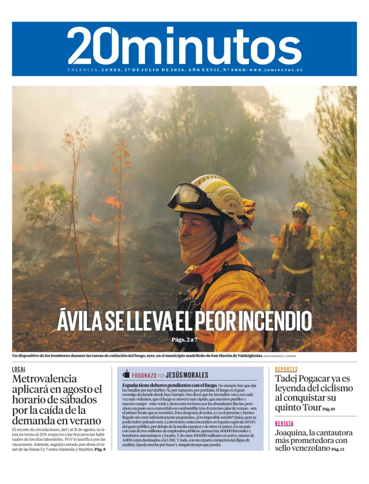 Portada de 20 Minutos Valencia