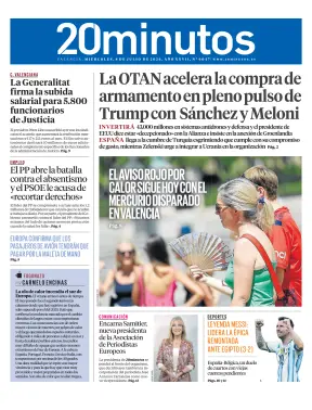 Portada de 20 Minutos Valencia, 8 de julio de 2026