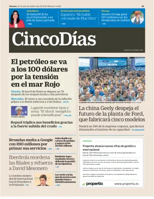 Portada de Cinco Días, 24 de julio de 2026