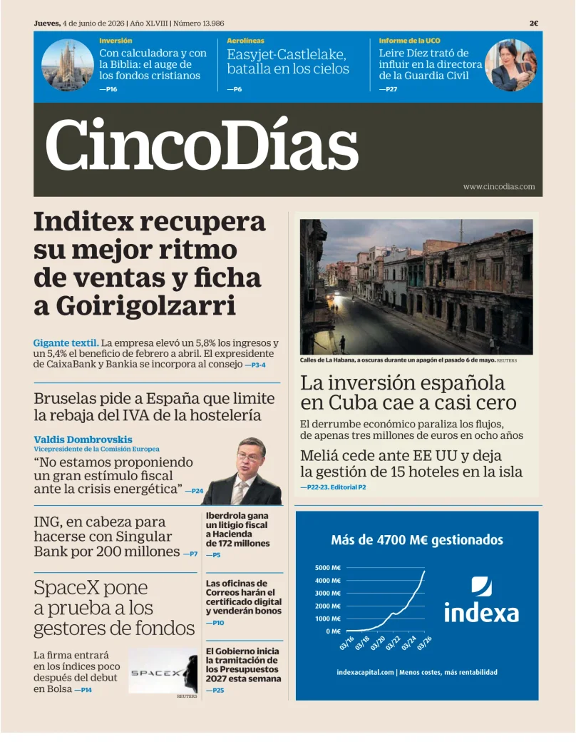 Portada de Cinco Días, 4 de junio de 2026