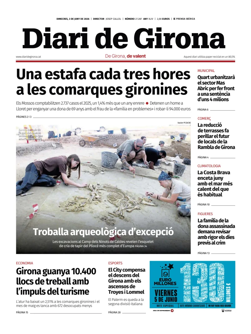 Portada de Diari de Girona, 3 de junio de 2026