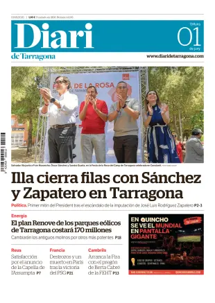 Portada de Diari de Tarragona, 1 de junio de 2026