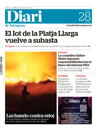 Portada de Diari de Tarragona, 28 de julio de 2026