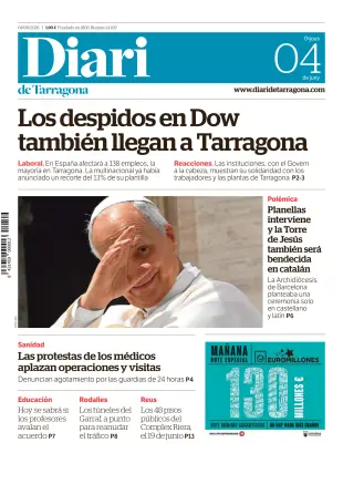 Portada de Diari de Tarragona, 4 de junio de 2026