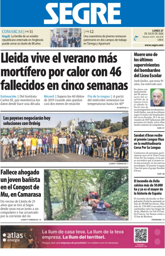 Portada de Diari Segre