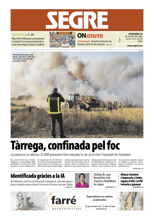 Portada de Diari Segre (Català)