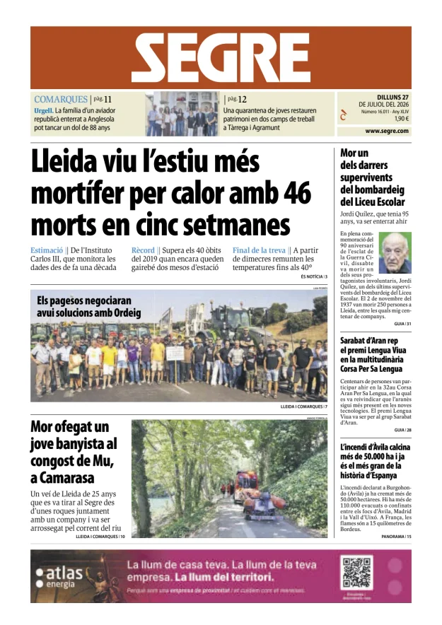 Portada de Diari Segre (Català)