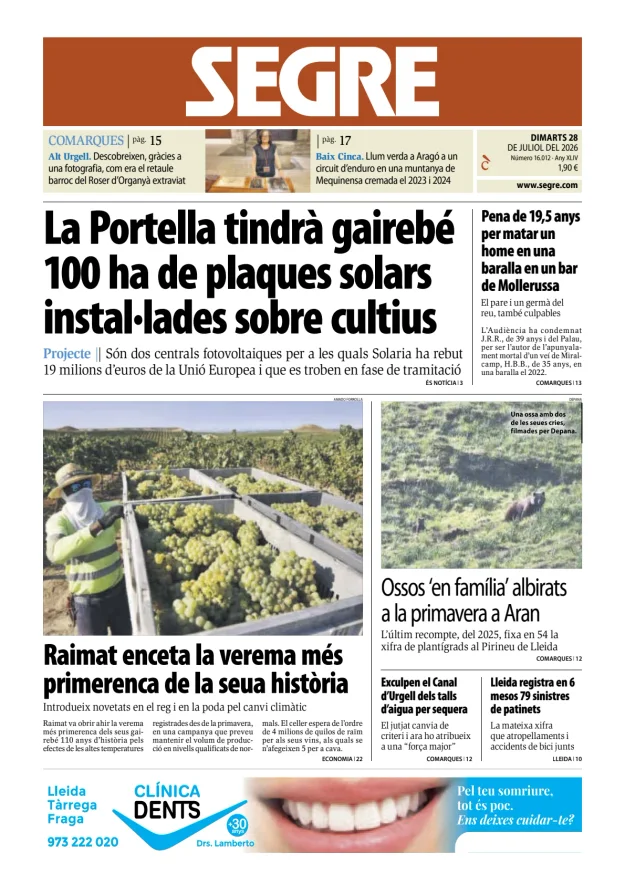 Portada de Diari Segre (Català)