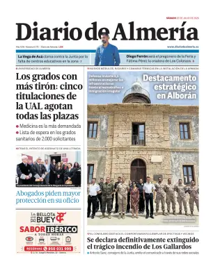 Portada de Diario de Almería, 25 de julio de 2026