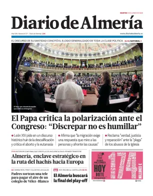 Portada de Diario de Almería, 9 de junio de 2026