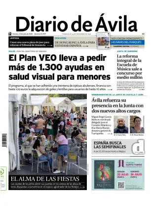 Portada de Diario de Ávila, 10 de julio de 2026