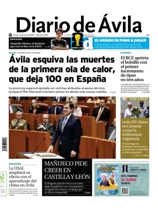 Portada de Diario de Ávila, 12 de junio de 2026