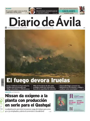 Portada de Diario de Ávila, 24 de julio de 2026