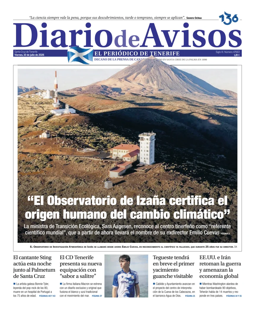 Portada de Diario de Avisos