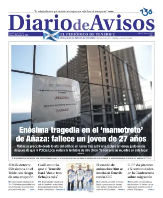 Portada de Diario de Avisos, 24 de julio de 2026