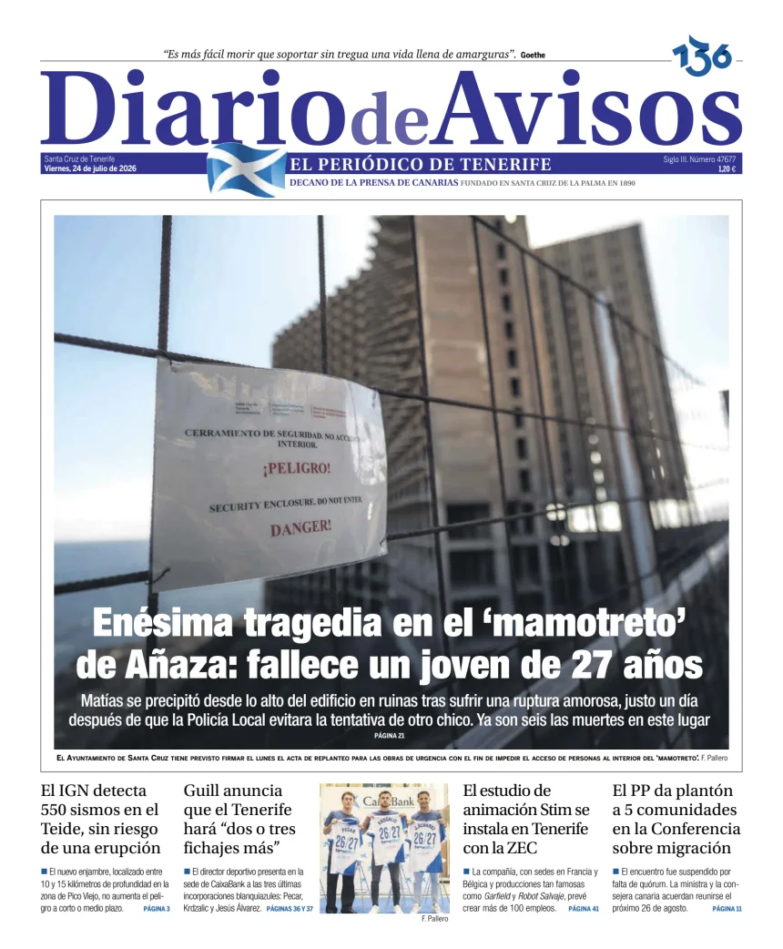 Portada de Diario de Avisos