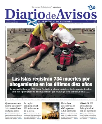 Portada de Diario de Avisos, 25 de julio de 2026