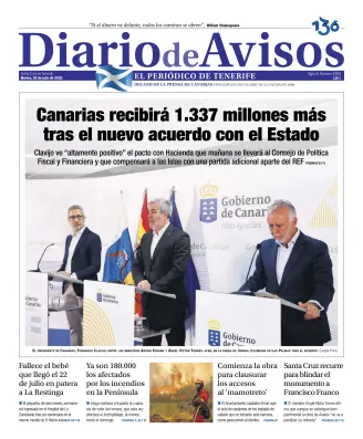 Portada de Diario de Avisos, 28 de julio de 2026