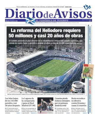 Portada de Diario de Avisos, 3 de junio de 2026