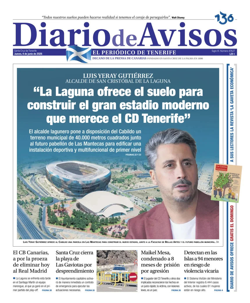 Portada de Diario de Avisos