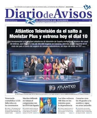 Portada de Diario de Avisos, 8 de julio de 2026