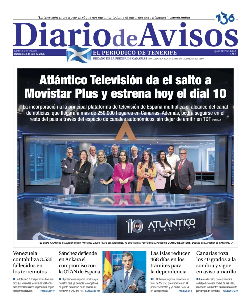 Portada de Diario de Avisos