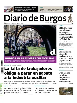 Portada de Diario de Burgos, 24 de julio de 2026