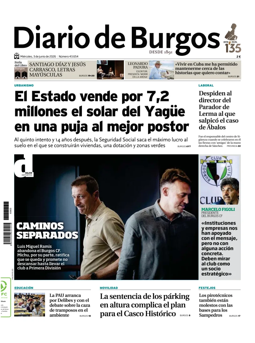 Portada de Diario de Burgos, 3 de junio de 2026