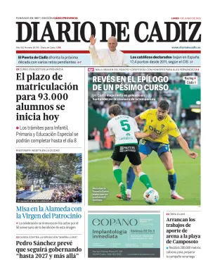 Portada de Diario de Cádiz, 1 de junio de 2026