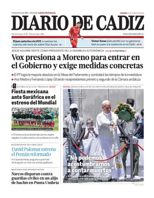 Portada de Diario de Cádiz, 12 de junio de 2026