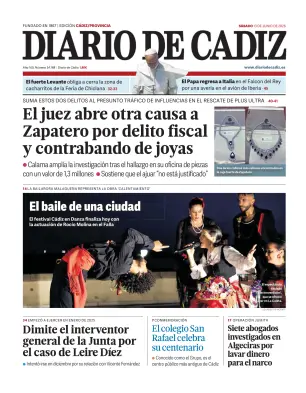Portada de Diario de Cádiz, 13 de junio de 2026