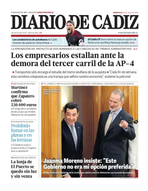 Portada de Diario de Cádiz, 22 de julio de 2026