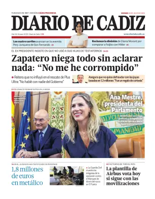 Portada de Diario de Cádiz, 24 de julio de 2026