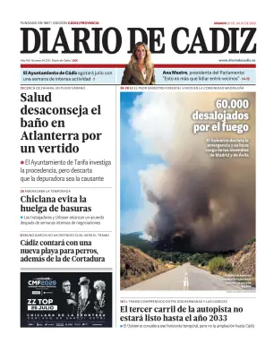 Portada de Diario de Cádiz, 25 de julio de 2026