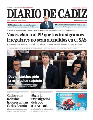 Portada de Diario de Cádiz, 29 de mayo de 2026