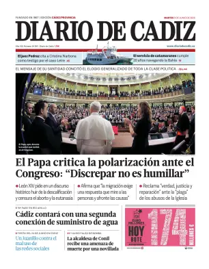 Portada de Diario de Cádiz, 9 de junio de 2026