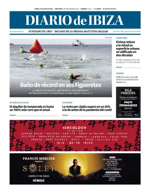 Portada de Diario de Ibiza, 27 de julio de 2026