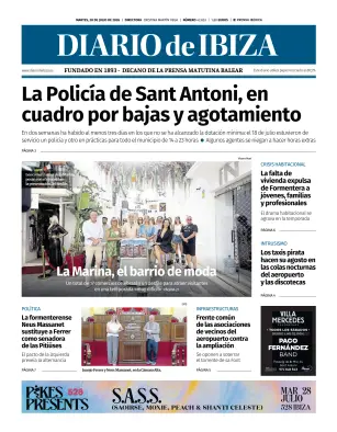 Portada de Diario de Ibiza, 28 de julio de 2026