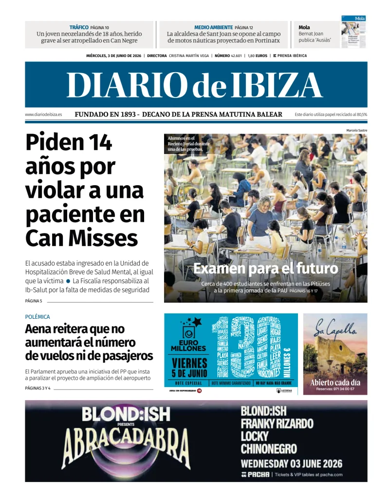 Portada de Diario de Ibiza, 3 de junio de 2026