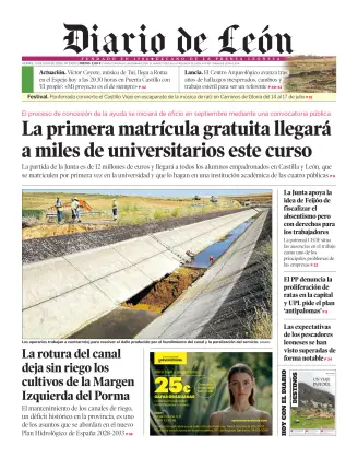 Portada de Diario de León, 10 de julio de 2026