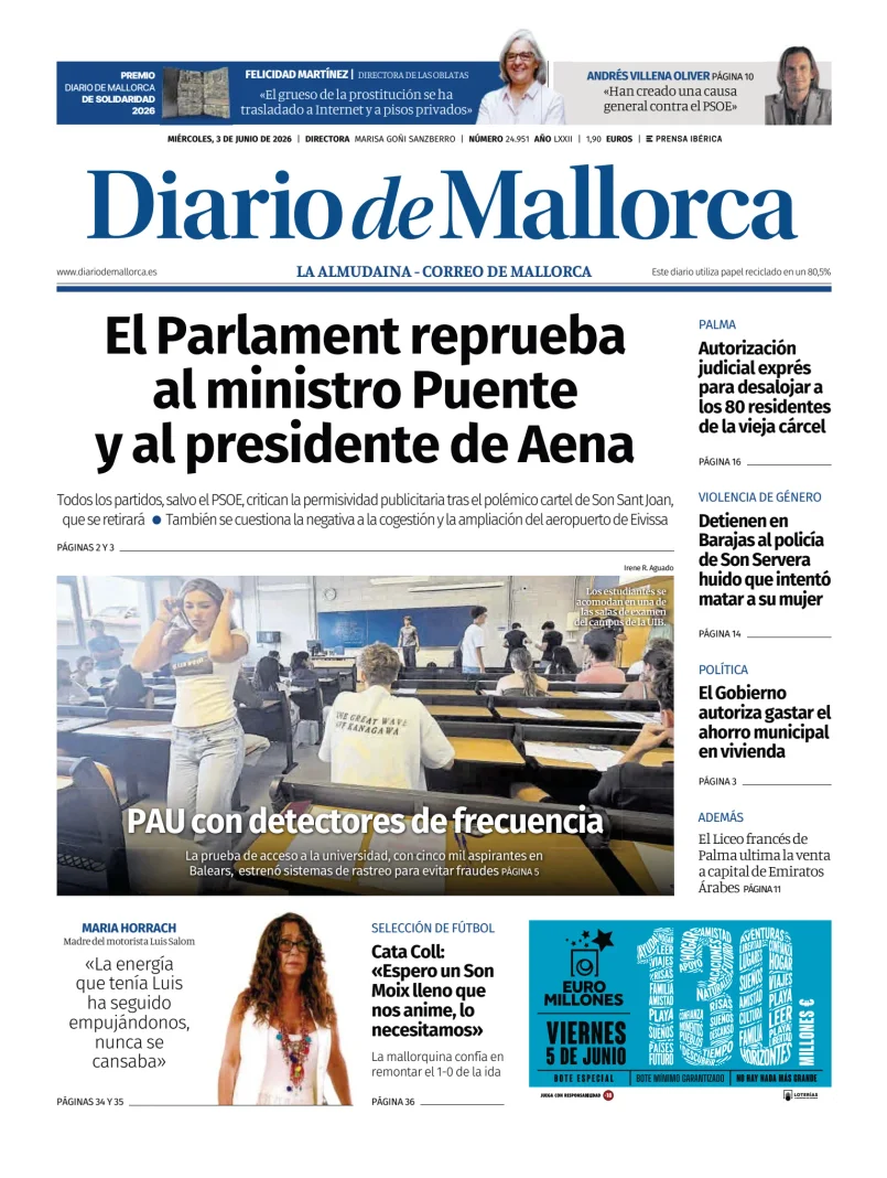 Portada de Diario de Mallorca, 3 de junio de 2026