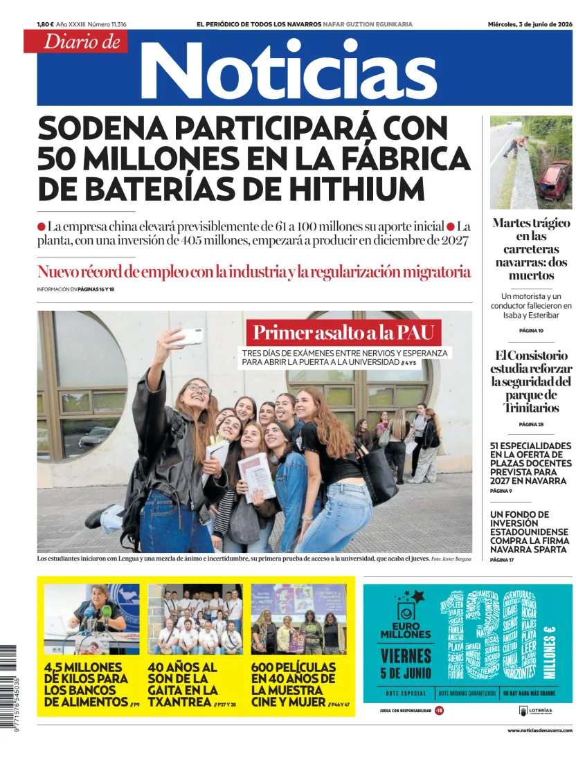 Portada de Diario de Noticias (Spain), 3 de junio de 2026