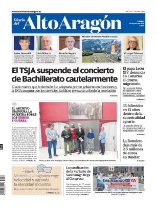 Portada de Diario del Alto Aragón, 12 de junio de 2026
