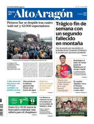 Portada de Diario del Alto Aragón, 27 de julio de 2026