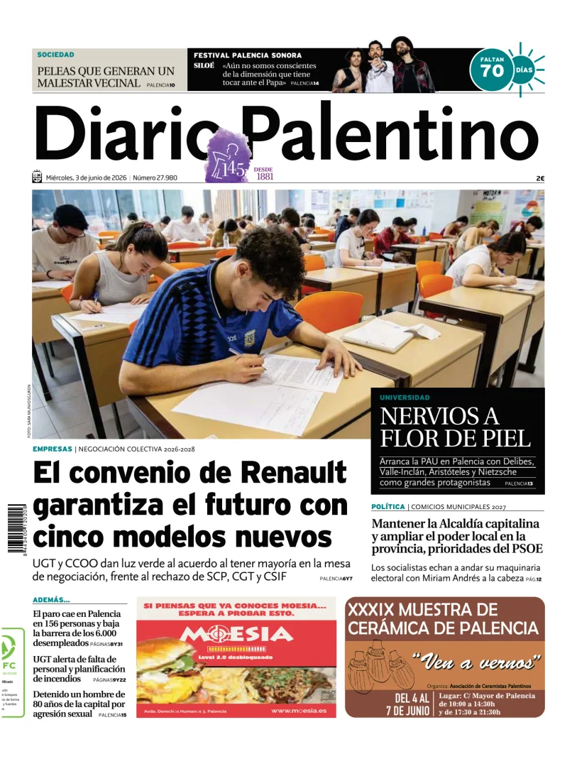 Portada de Diario Palentino, 3 de junio de 2026